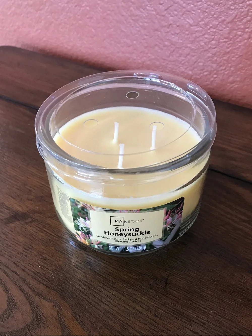 🔴 4/$15 Mainstays New Spring Honeysuckle 3-Wick 11.5oz Glass Jar Yellow Candle